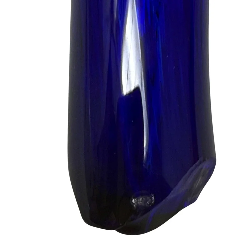Hand Blown‎ Flower Glass Art Yellow Blue 8.5